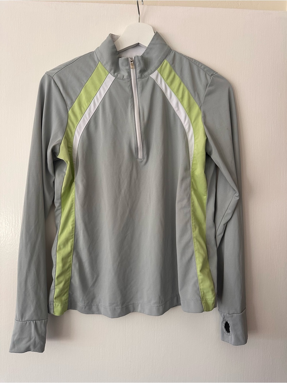 Gymshark Light Gray Long-Sleeve Top with Lime and White Accents